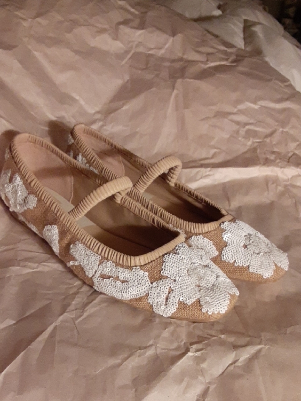 Dolce Vita Rhodie  Beige Floral Sequin Ballet Flats Sz 8